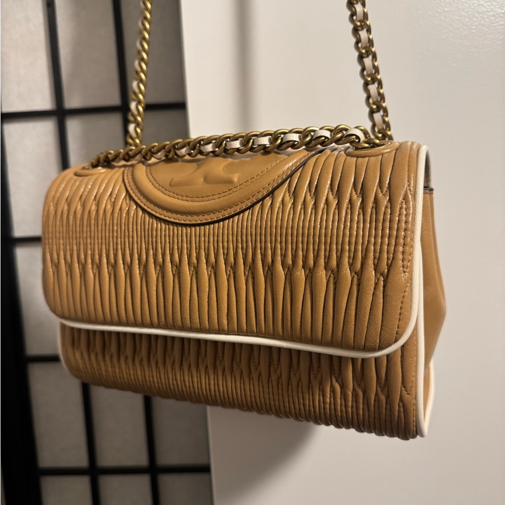 Tory Burch Almond Quilted Leather Chain Bag